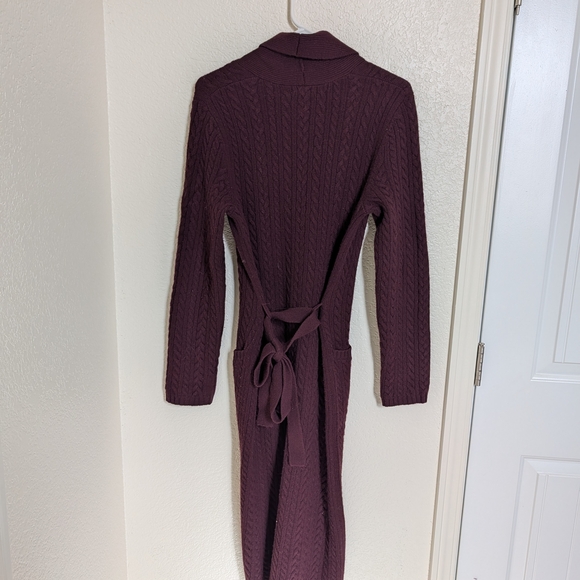 Lauren Ralph Lauren burgundy belt Cable Knit Cardigan Duster Sz S Festival Rodeo - Picture 4 of 6